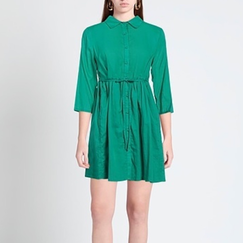 EMMA & GAIA Red Label 100% Cotton Green 3/4 Sleeve Button Up Shirt Dress Italy 8